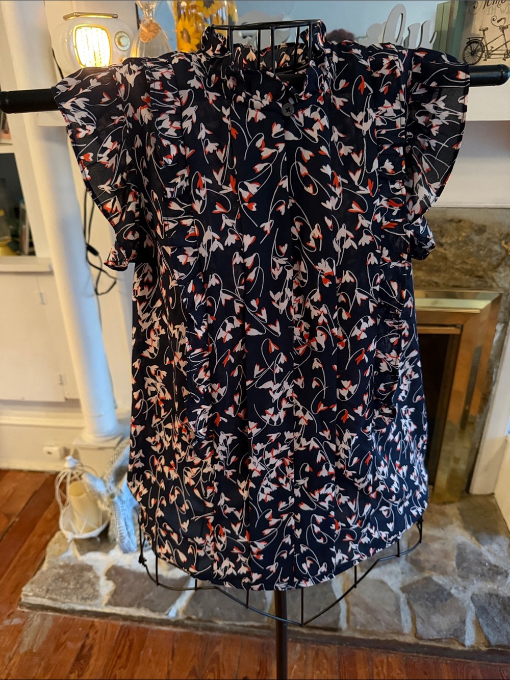 Tommy Hilfiger Navy Floral Top with Red and Cream Blooms